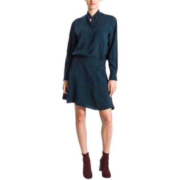 Zadig & Voltaire Rama Raye Mini Dress Black Long Sleeve Silk Buttons Striped - Picture 4 of 16